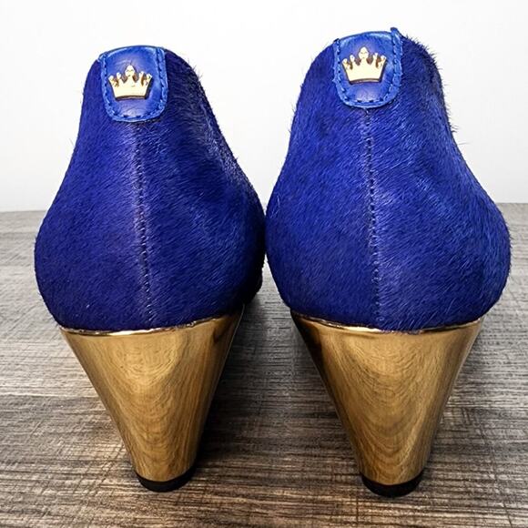 Deesigns by Dee Ocleppo Blue Pony Hair Pointed Toe Wedge Heels Size 8.5 Classy - Picture 5 of 7